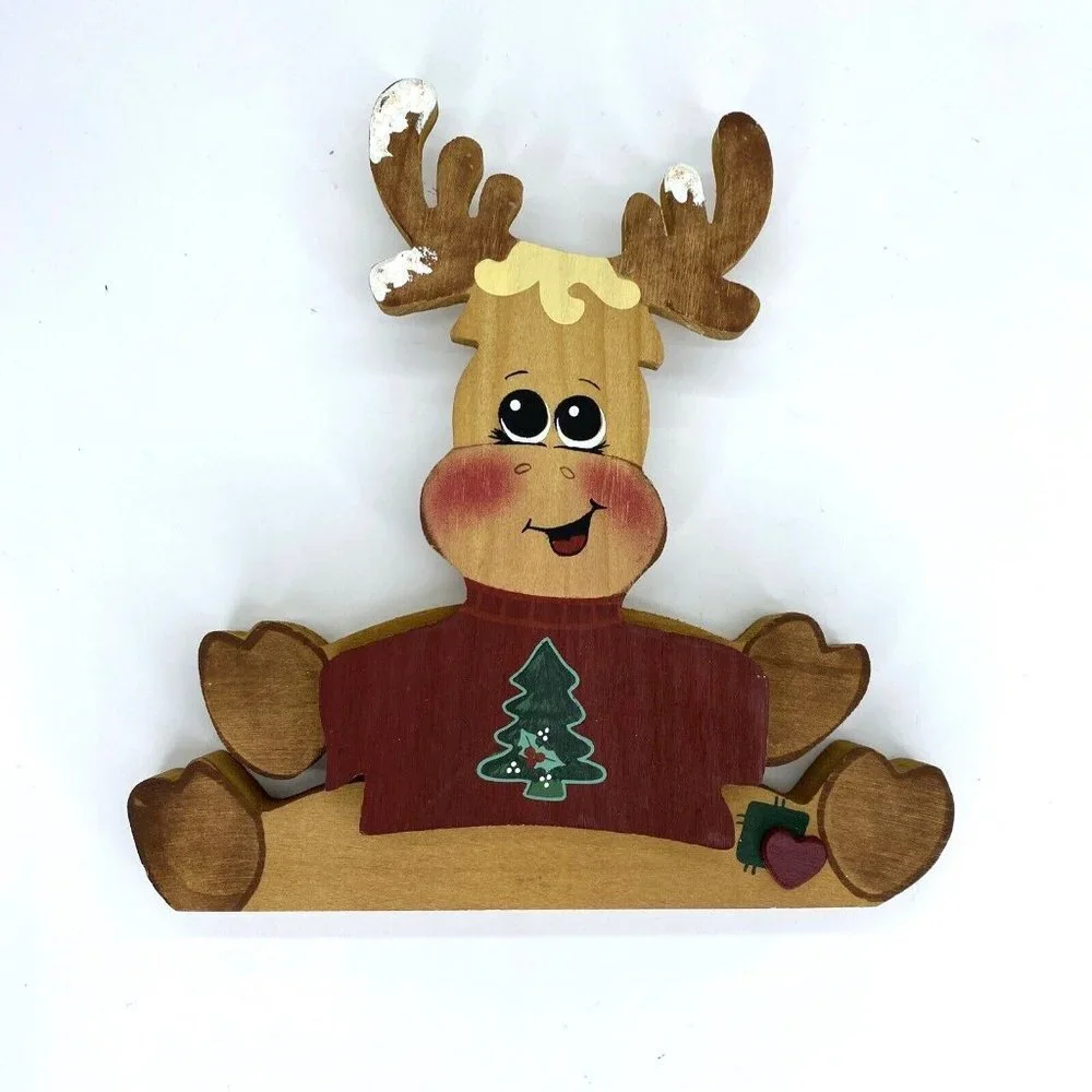 Christmas Decor Lot Primitive Farmhouse Wood Fabric Wreath Reindeer Set 6 Rustic